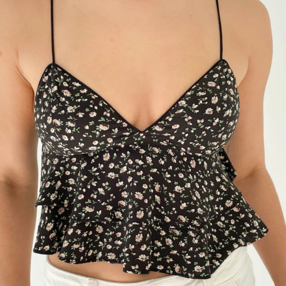 Grey Bandit Ruffled Floral Tank